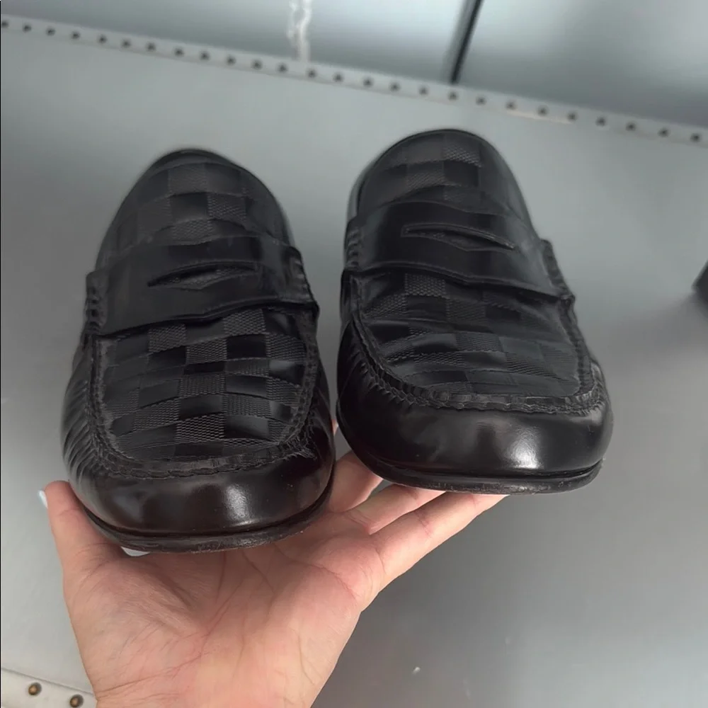 Louis Vuitton Damier Embossed Leather Outline Penny Slip On Loafers